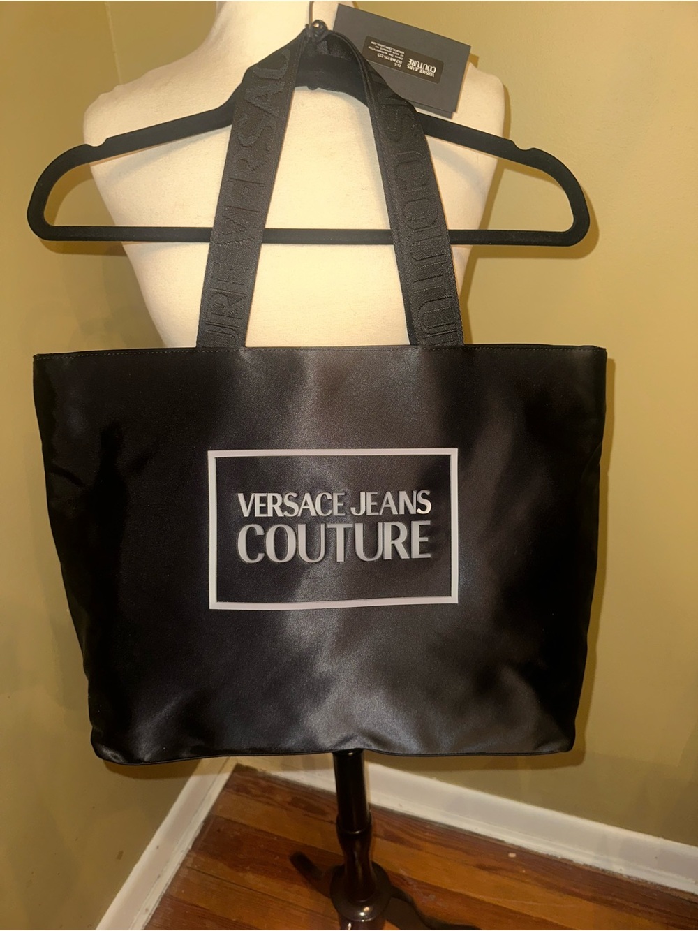 Versace Jeans Couture Black Logo Strap Tote (Tagged)